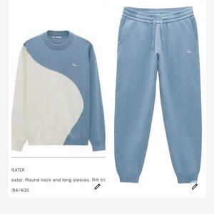 Zara Blue & Cream Colorblock Crewneck Sweater & joggers